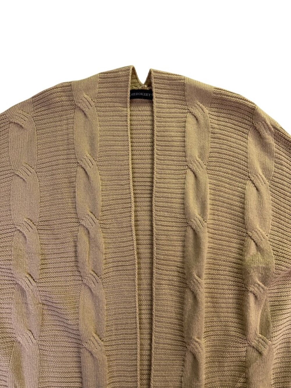 Merokeety Womens Beige Cable Knit Cardigan Sweater Open Front Pockets Size M - Picture 4 of 10